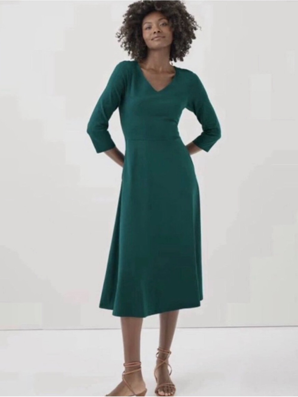EUC Pact Fit and Flare “Shortie Length” Party Midi Dress in Emerald Size S